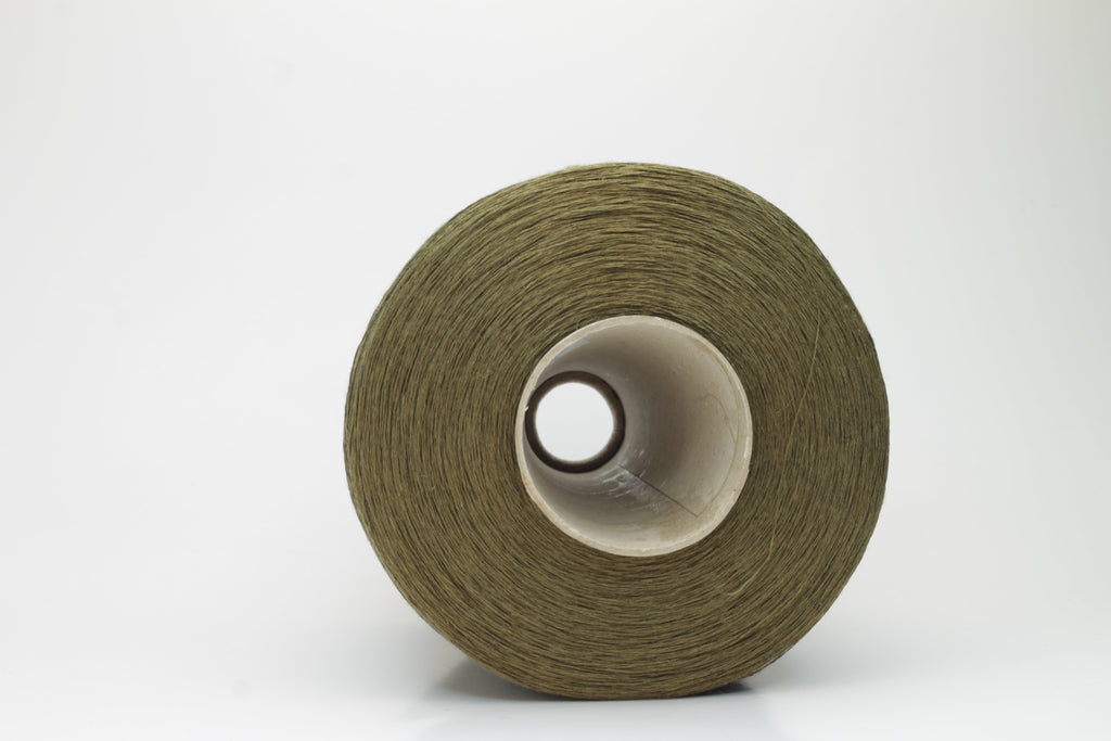 Lino yarn 100%, Nm 2/26, Loro Piana yarn on Cone, Color Dark Olive. Per 100gr